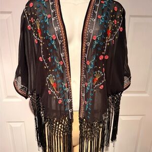 Forever 21 Black Kimono with Colorful Embroidery